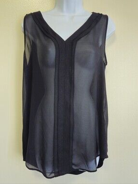Joe Fresh Sheer Metallic V-Neck Sleeveless Tank Blouse Summer Edgy Women Med